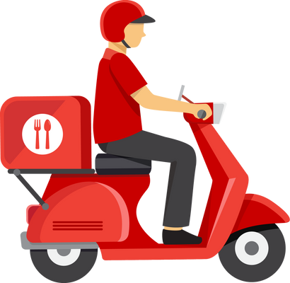 Food Delivery Man Riding a Motor Scooter